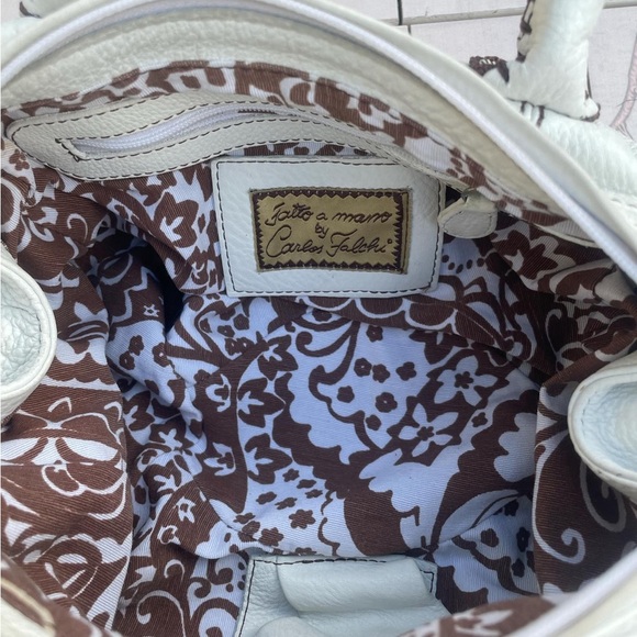 Carlos Falchi White Satchel with Black Stitching - Picture 7 of 9